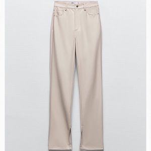 Zara Faux Leather Flared Slit Slim Fit Pants LONG LENGTH